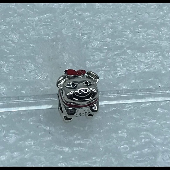 Pandora Lucky Piggy Bank Pig Red Bow Silver S925 ALE Charm 791809ENMX A30-9 - Picture 2 of 4